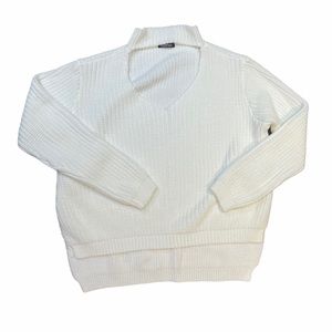 White V-Cut & Crew Neck Knitted Sweater Boohoo